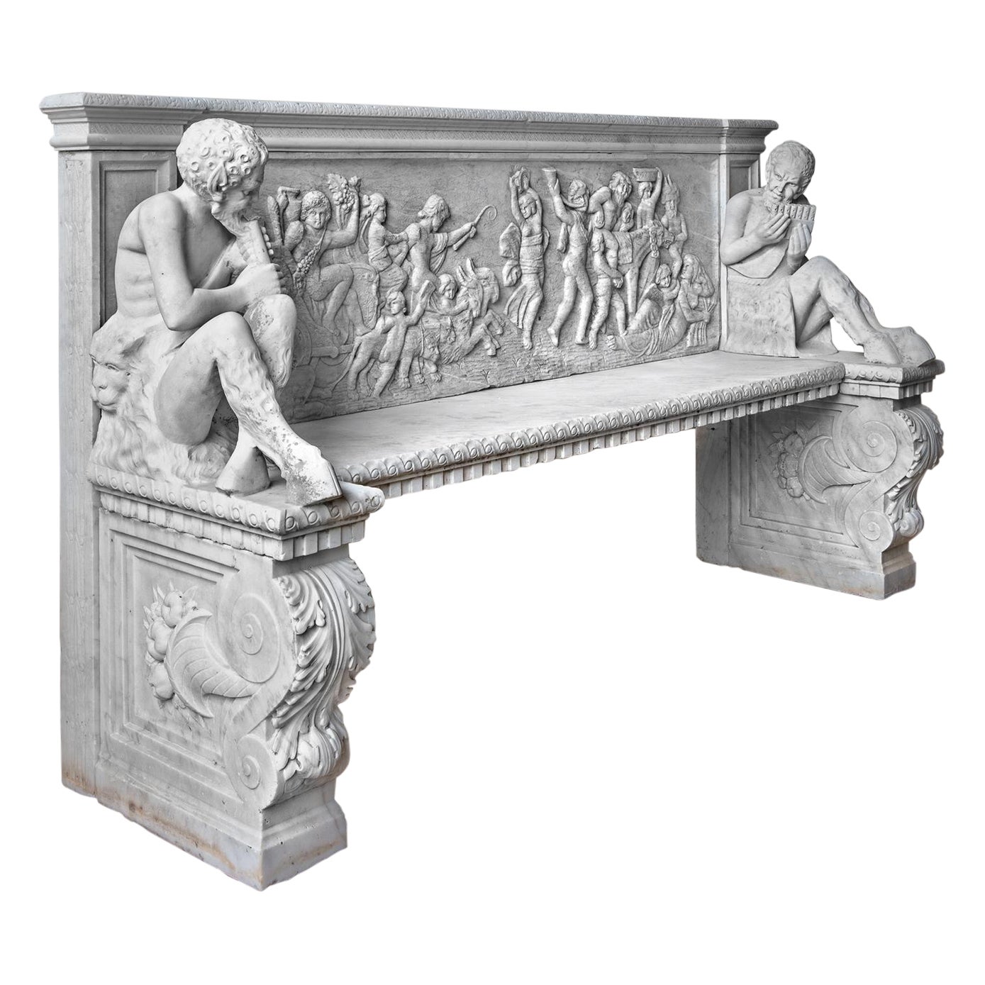 A Rare and Impressive Carved White Marble Neoclassical Bench