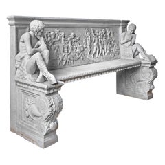 Vintage A Rare and Impressive Carved White Marble Neoclassical Bench