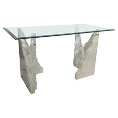 Used Lion in Frost Marble Lucite Brass Desk Console Table 1970s Postmodern 1980s