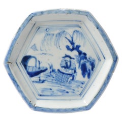 Antiguo Plato de Porcelana China Kosometsuke Pescador Finales Ming Tianqi, XVII Cen