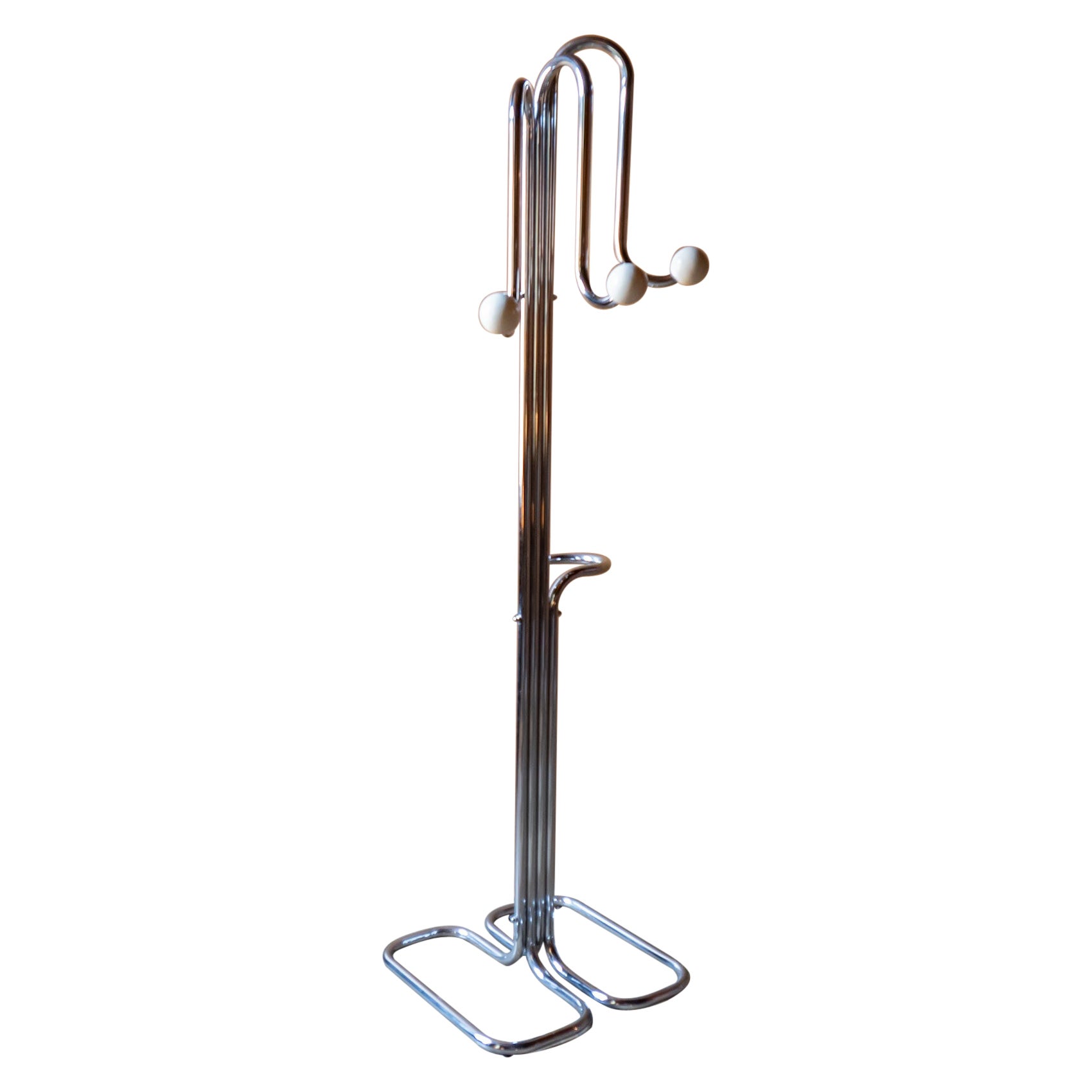 Space Age XL Coat Rack, Chrome Plated, White Spheres, Italy, 1970s