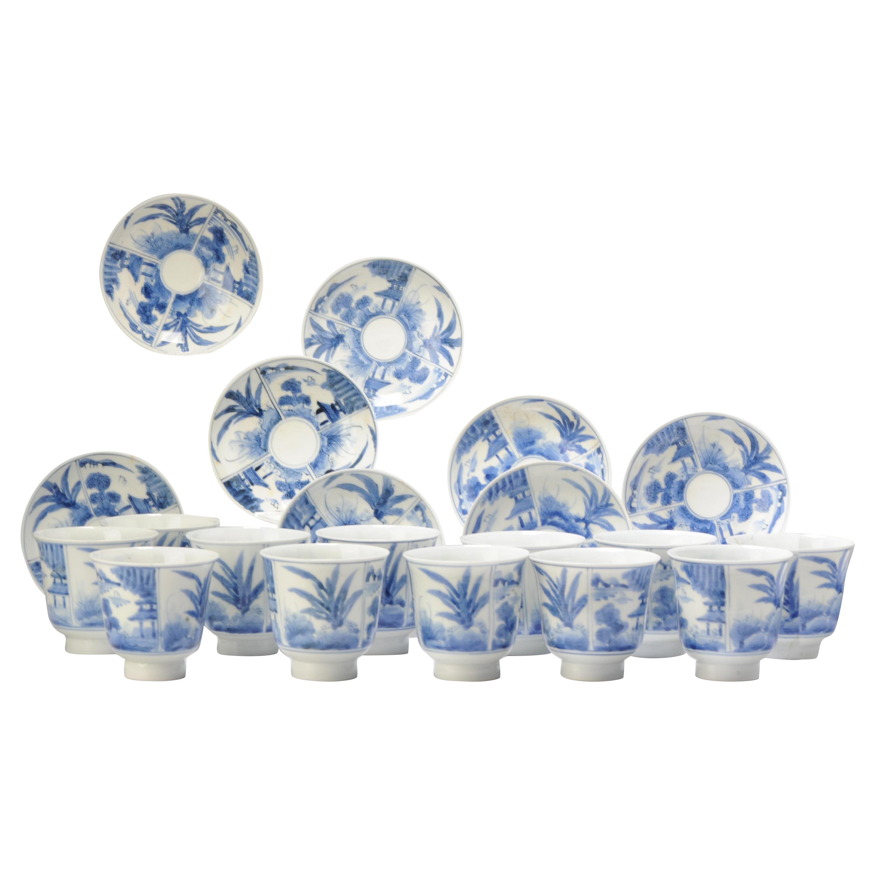 Set of 12 Antique Japanese Meiji Period Cups or Tea Bowls Porcelain Eggshell For Sale