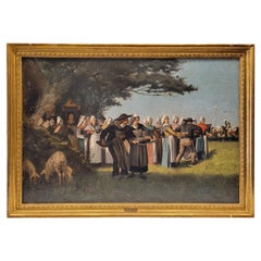 Breton Party, signed French Painting OIL ON CANVAS