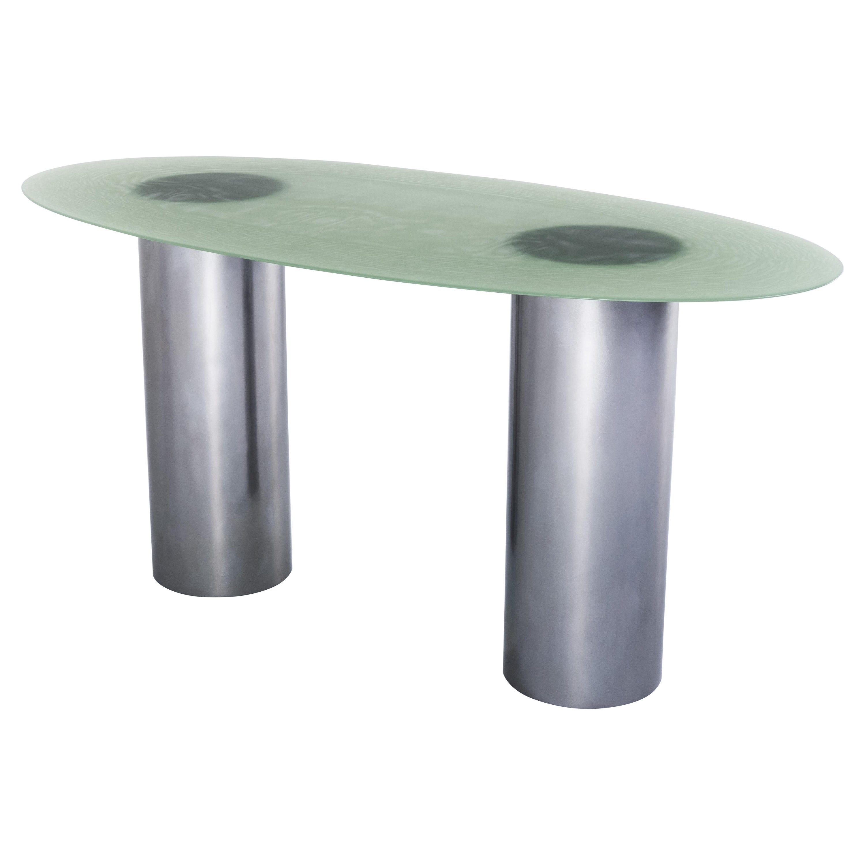 Contemporary Green transparant Fiberglass, Oval Desk Table 160cm, by Lukas Cober For Sale