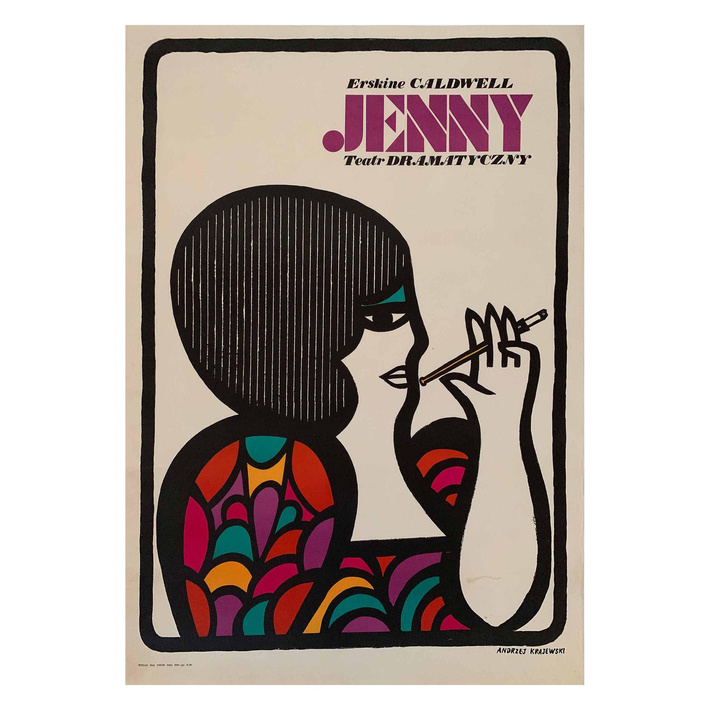 Jenny, affiche de théâtre polonais vintage par Andrzej Krajewski, 1968  