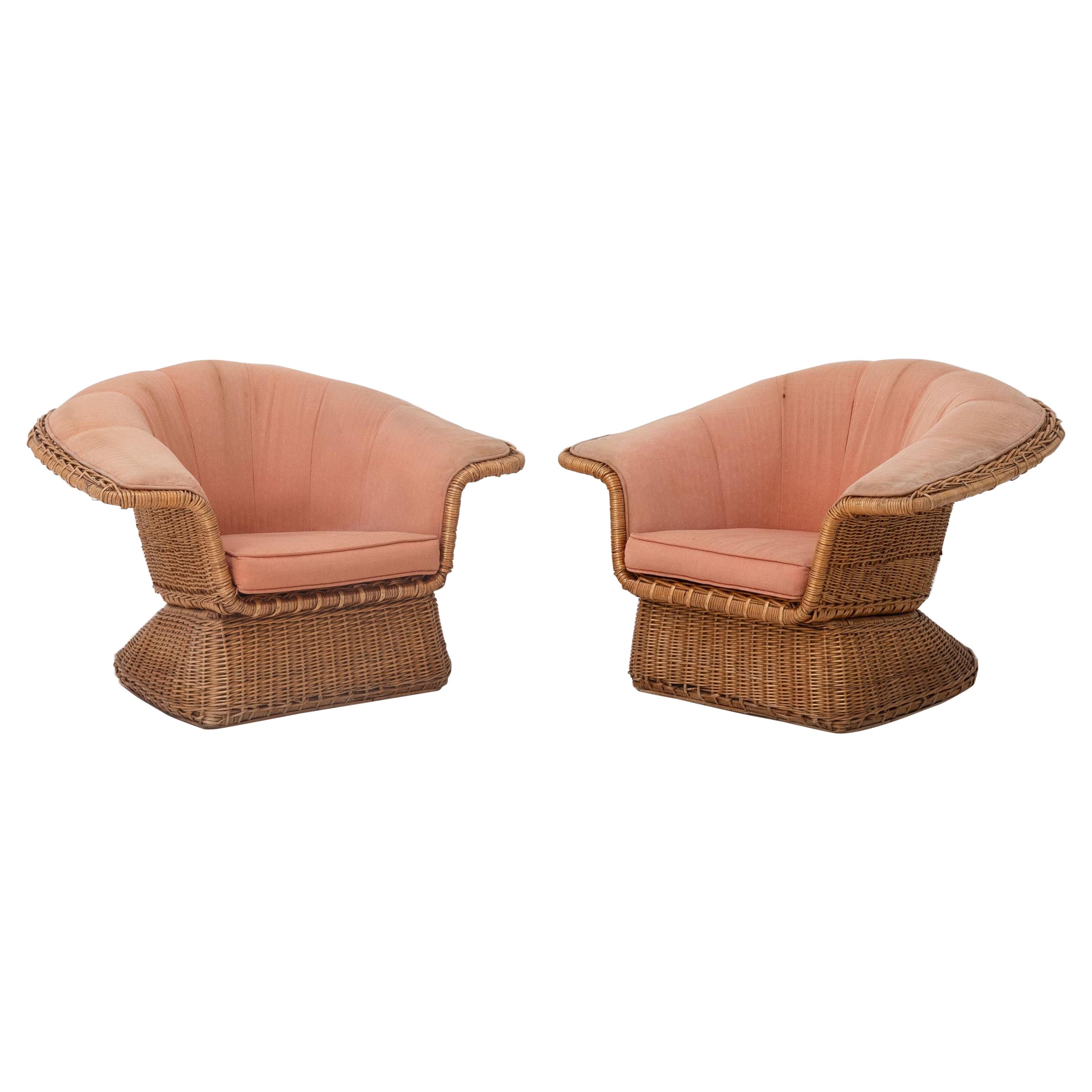 A Pair of Wicker Armchairs by Lyda Levi for McGuire, c.1970 For Sale