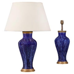 A pair of 19th century blue drip glaze vases now as lamps