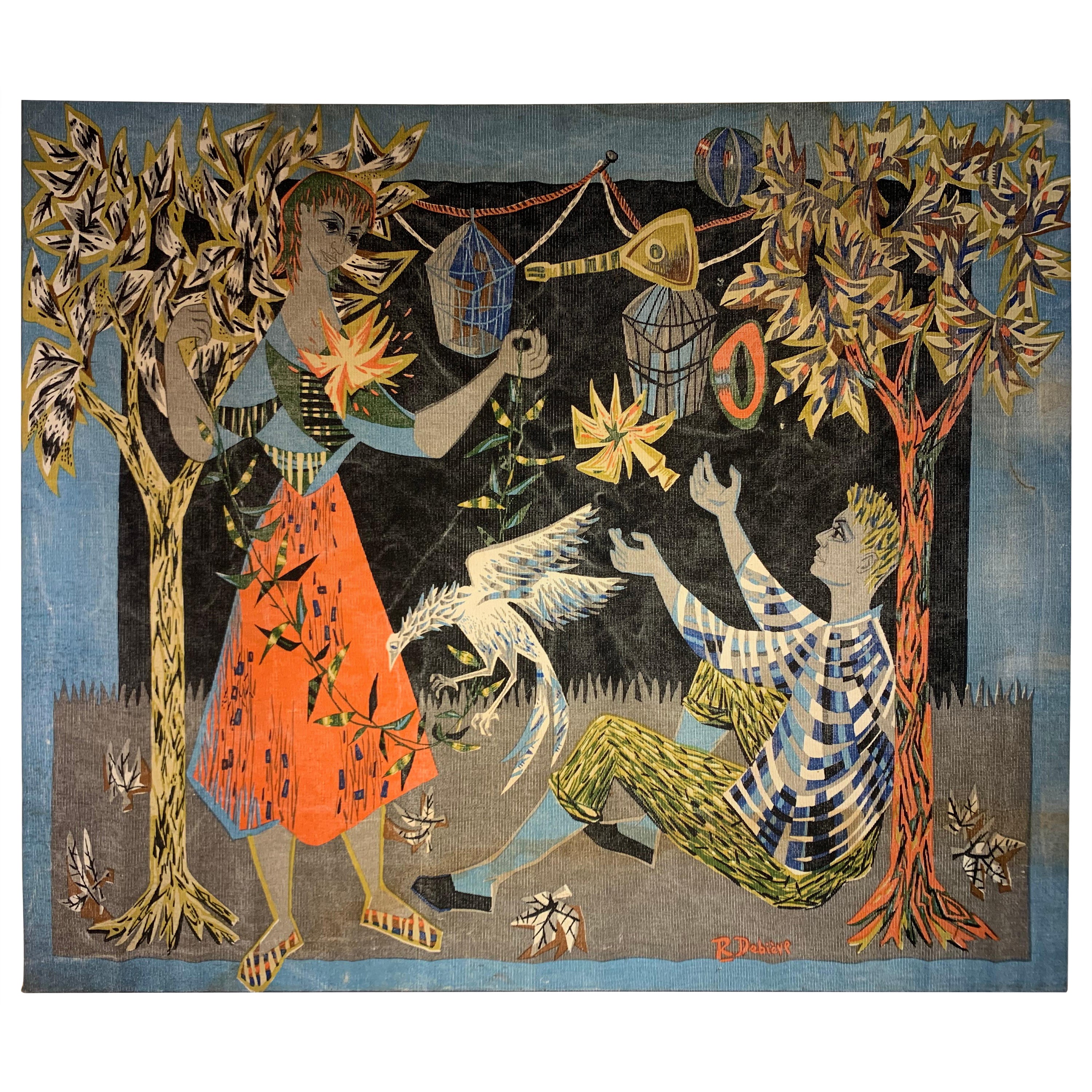 Mid 20th Century Tapestry Printed On Canvas Signed “R.Debieve”  For Sale