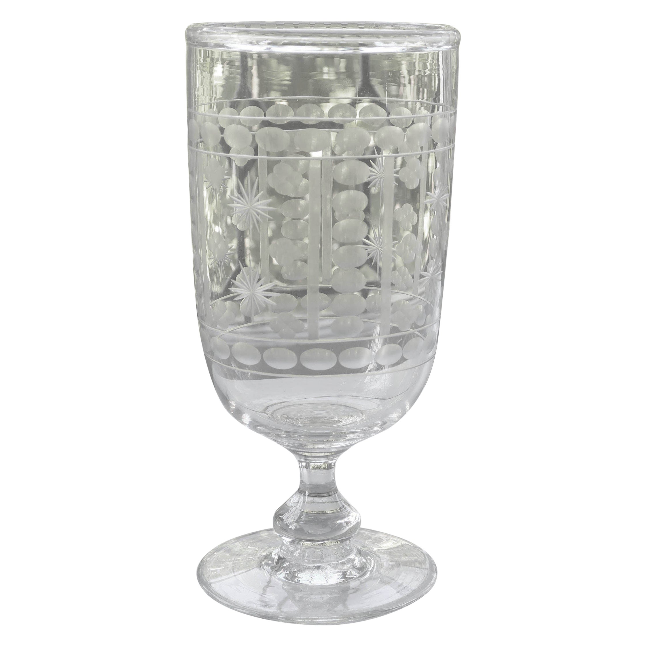Antique Acid Etched And Cut Glass Flower Vase, English, 19th Century