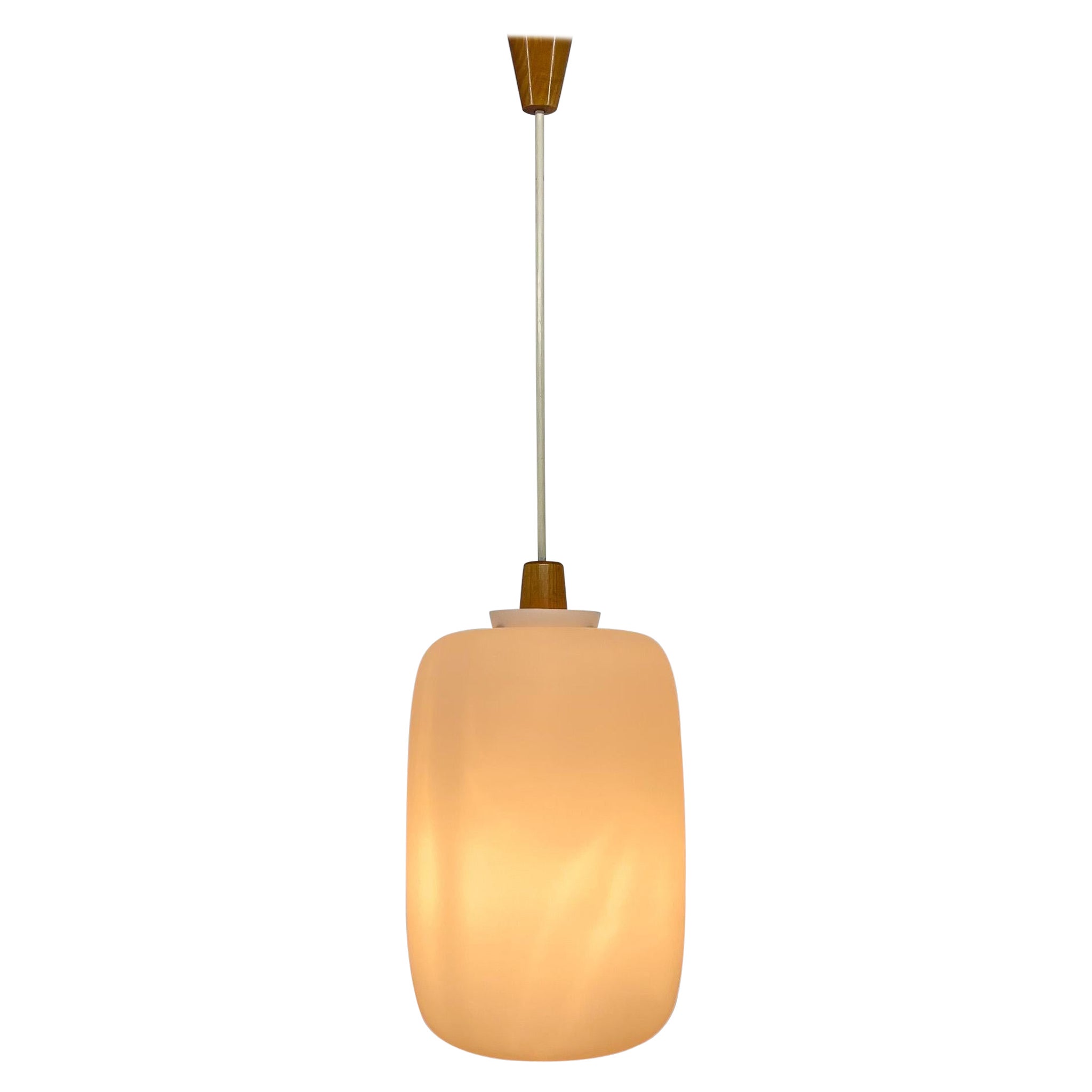 1960s Wood and Glass Midcentury Pendant Light by ULUV, Czechoslovakia For Sale