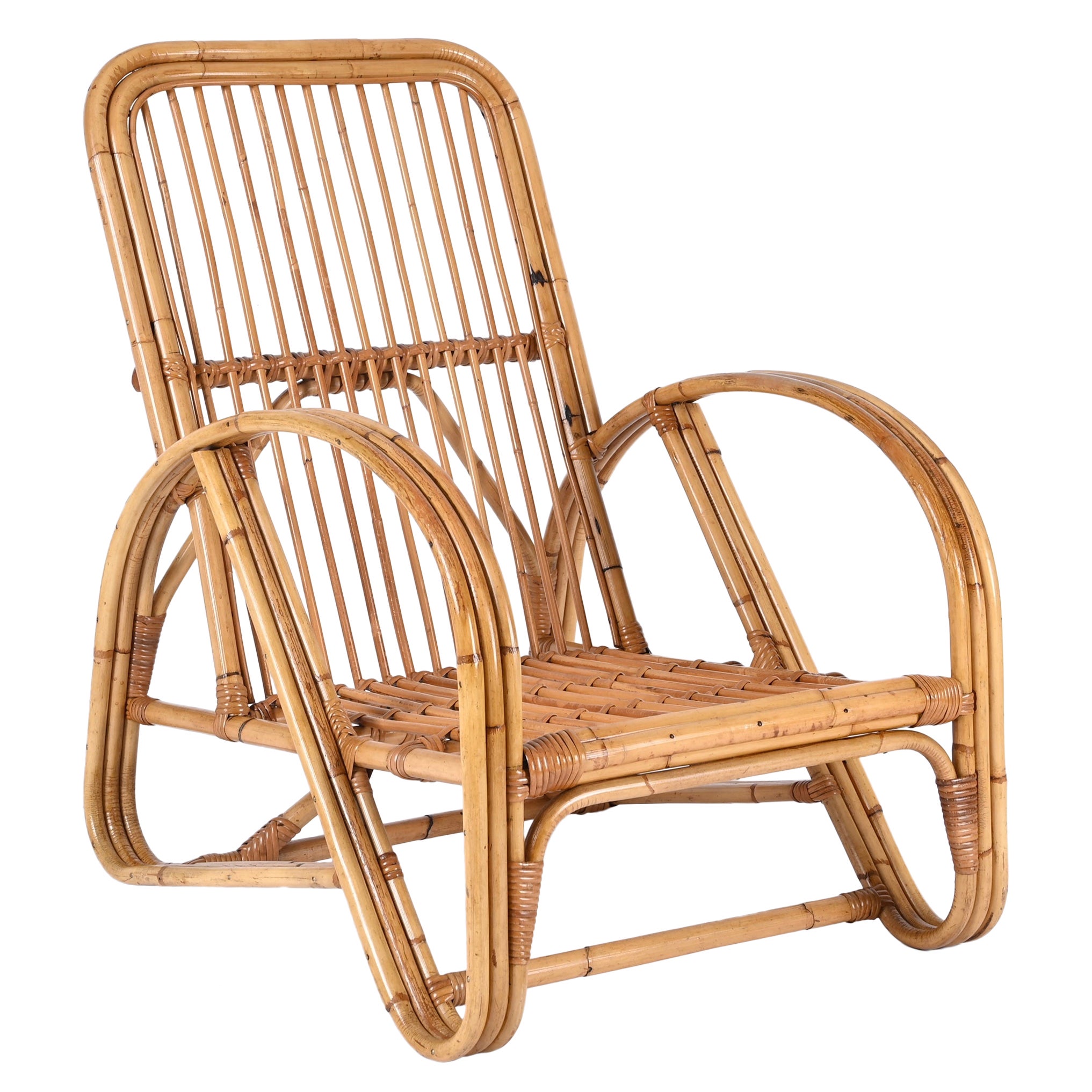 Vivai del Sud Mid-Century Italian Bamboo and Rattan Armchair, Italy 1970s For Sale