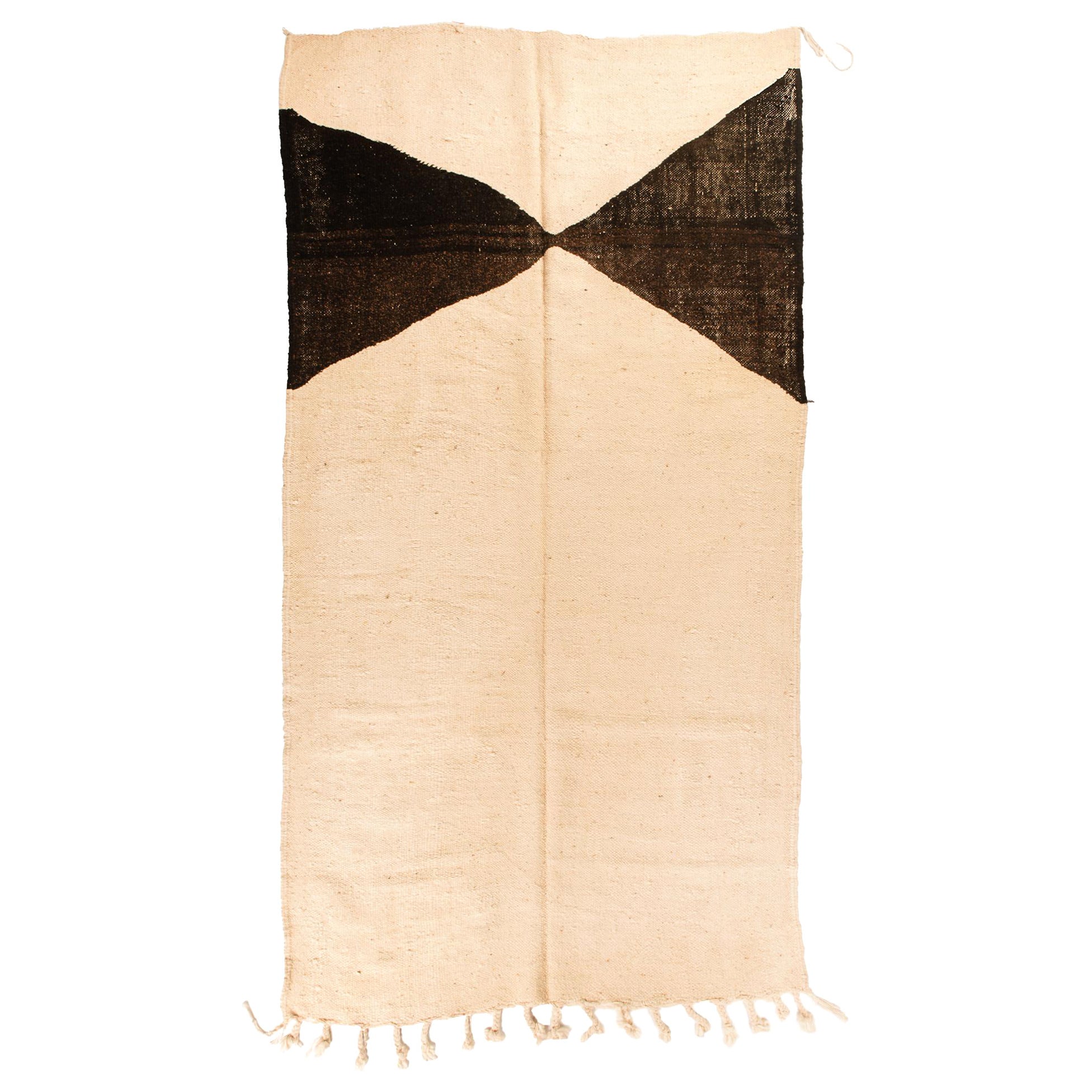 Minimalistic Flatwoven rug, Moroccan Biege and Brown Wool Rug, In Stock