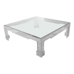 Hollywood Regency  Lucite Glass Greek Key Coffee Table by Jeffry Bigelow c 1977