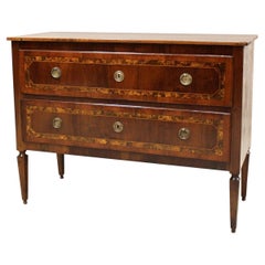 18th Century Italian Walnut Two Drawer Commode with Tapered Legs