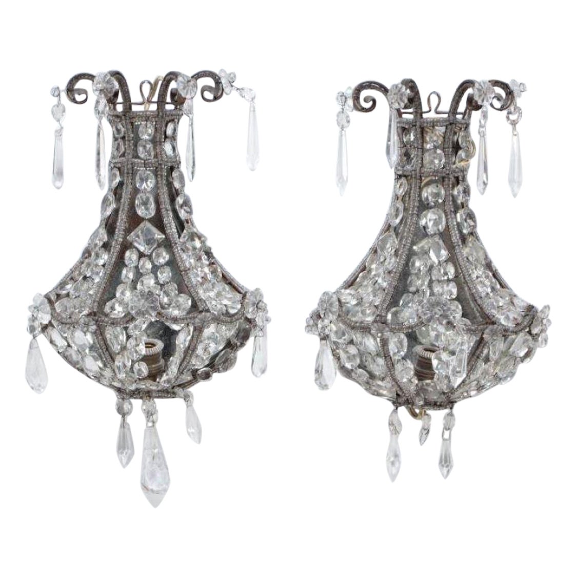 A pair of crystal wall sconces in the manner of Jansen circa 1940 For Sale
