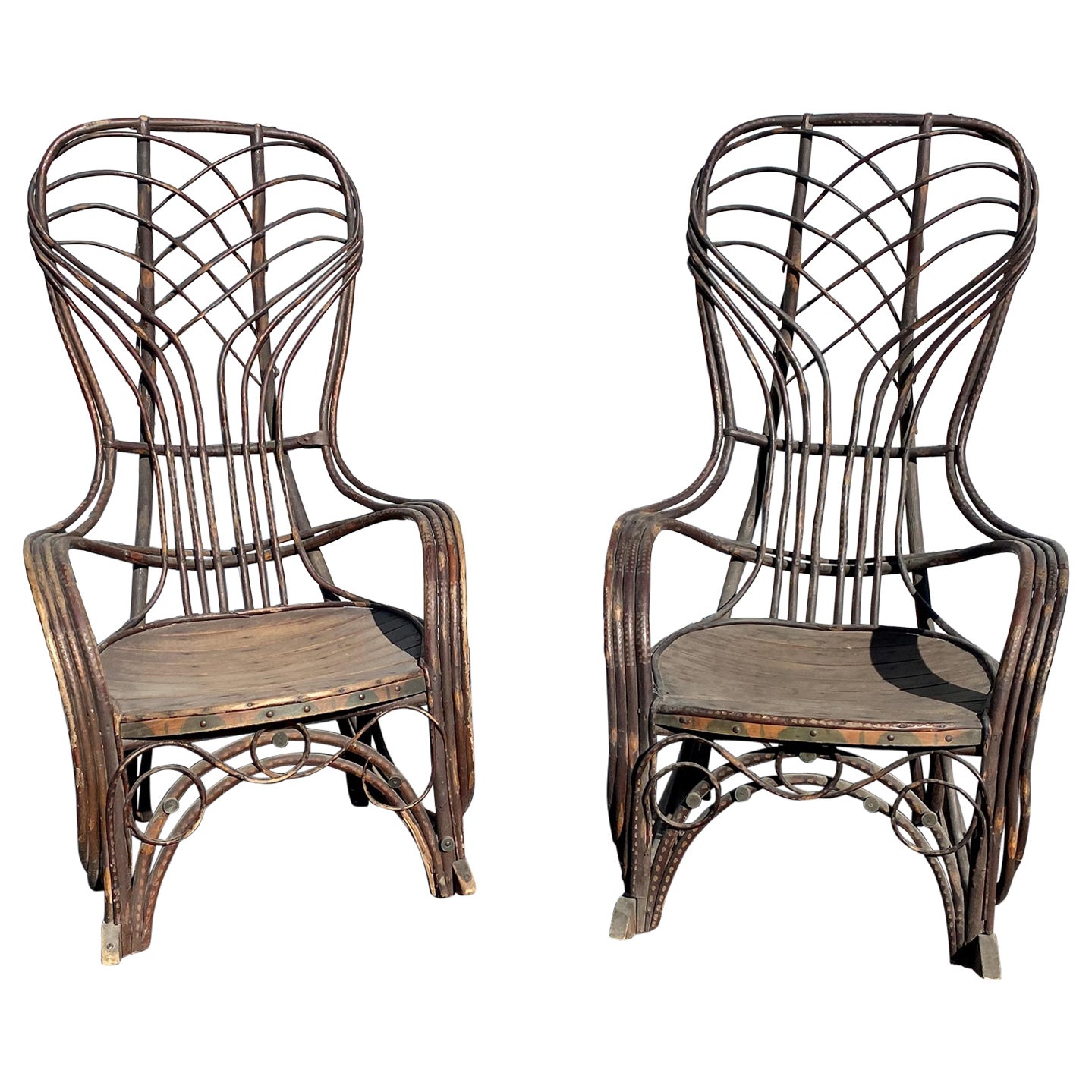 Pair of Late 19th Century Twig Bentwood Painted Adirondack Rocking Chairs For Sale