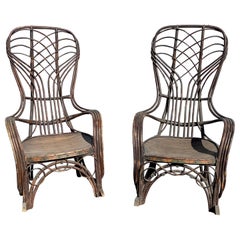 Antique Pair of Late 19th Century Twig Bentwood Painted Adirondack Rocking Chairs