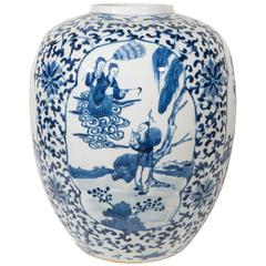 Antique Chinese Porcelain Vase Painted in Cobalt Blue and White
