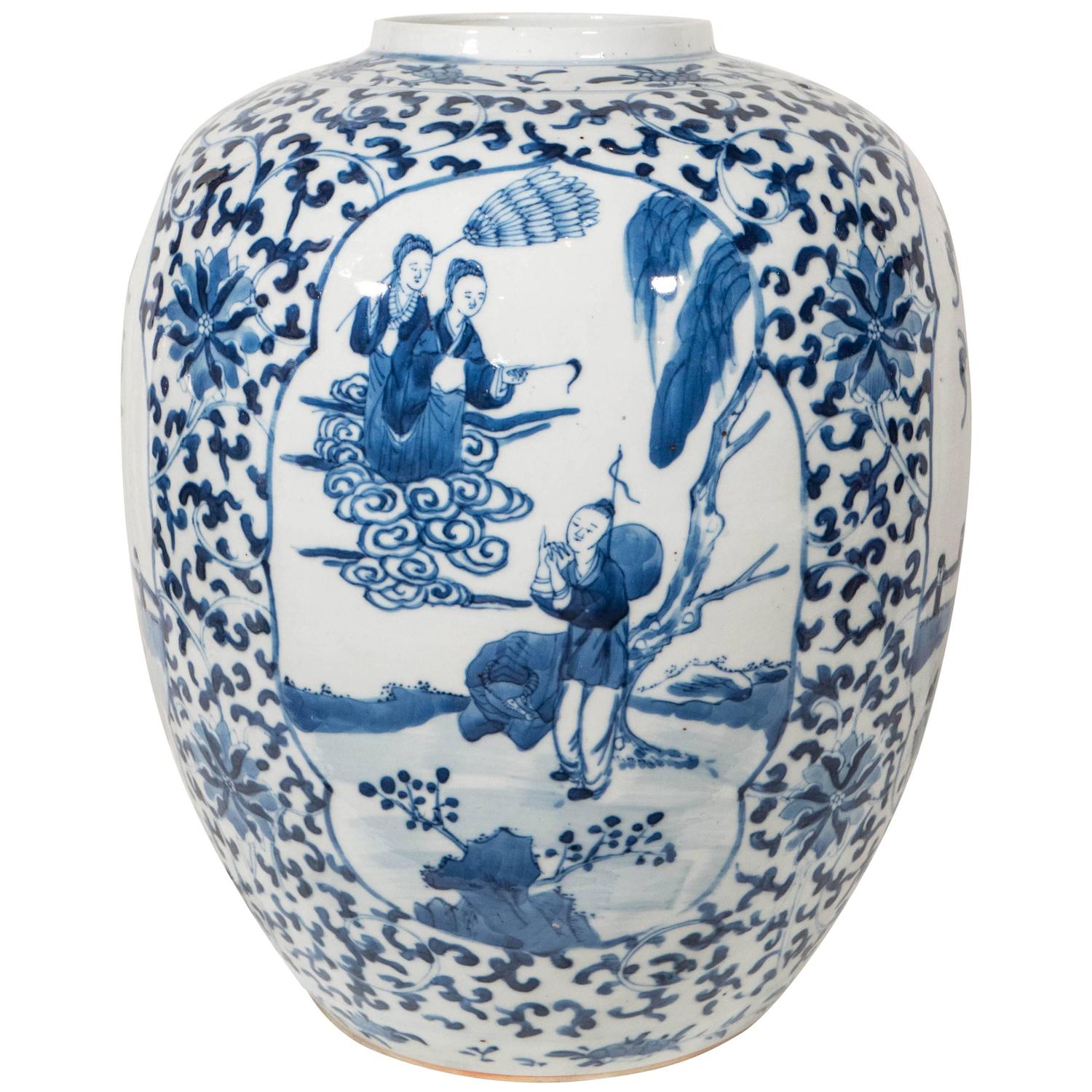 Antique Chinese Porcelain Vase Painted in Cobalt Blue and White at 1stdibs