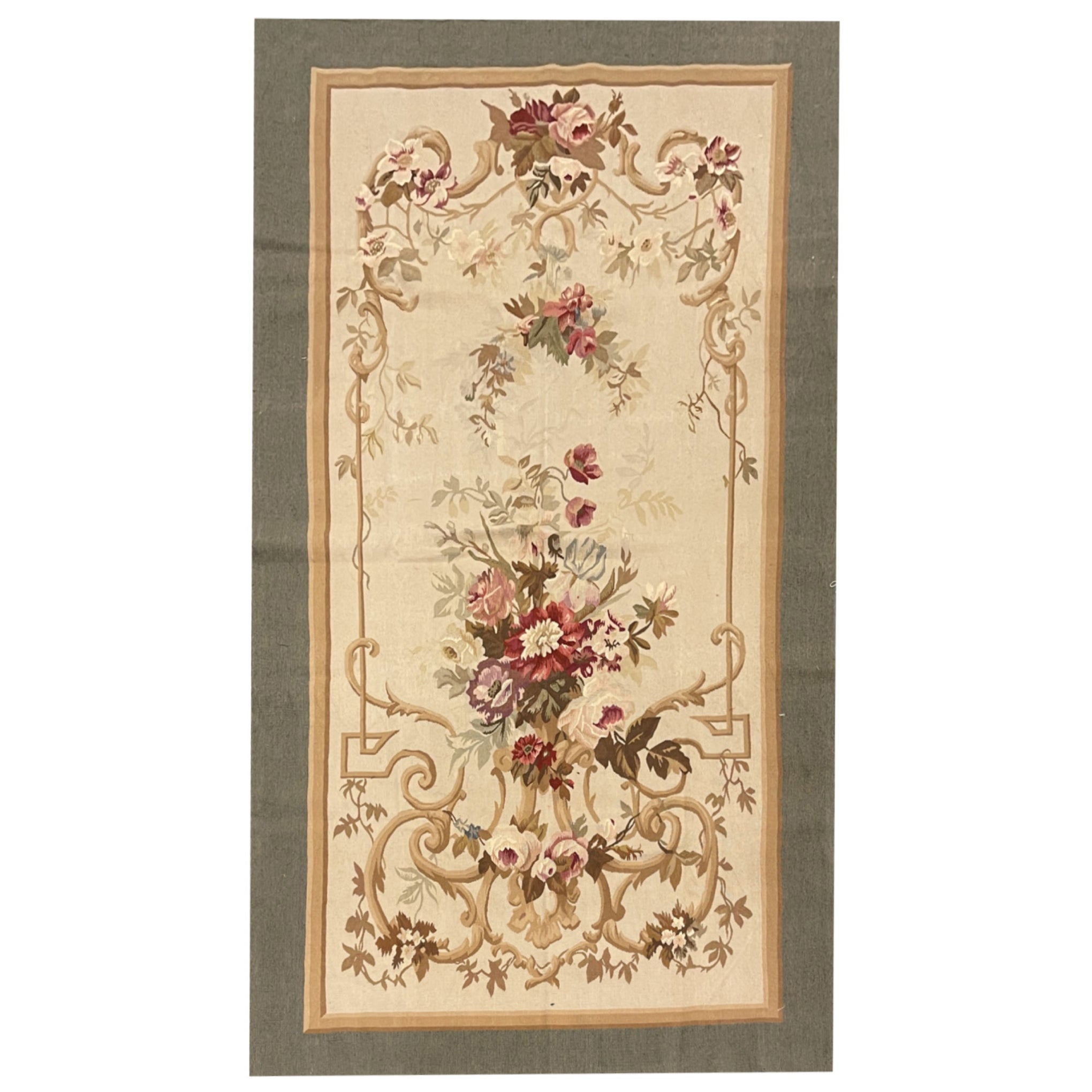 Aubusson Rug Traditional French Carpet Handwoven Floral Wool Needlepoint For Sale
