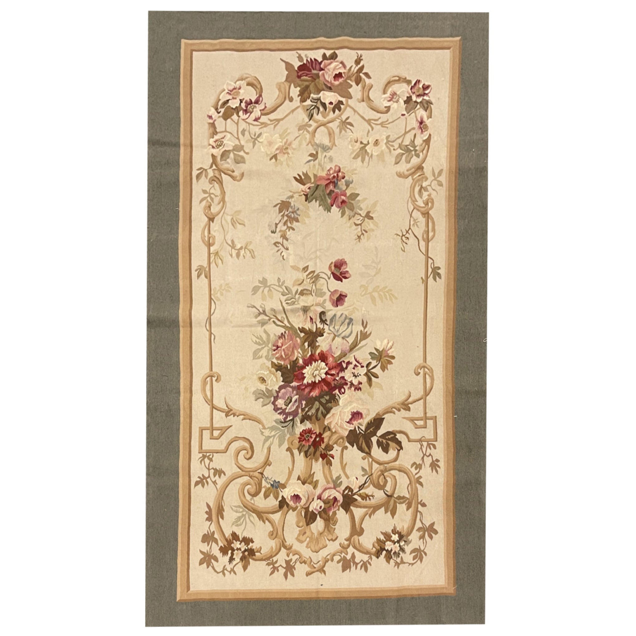 Alfombra Aubusson Alfombra Francesa Tradicional Tejida a Mano Punto de Aguja Floral de Lana