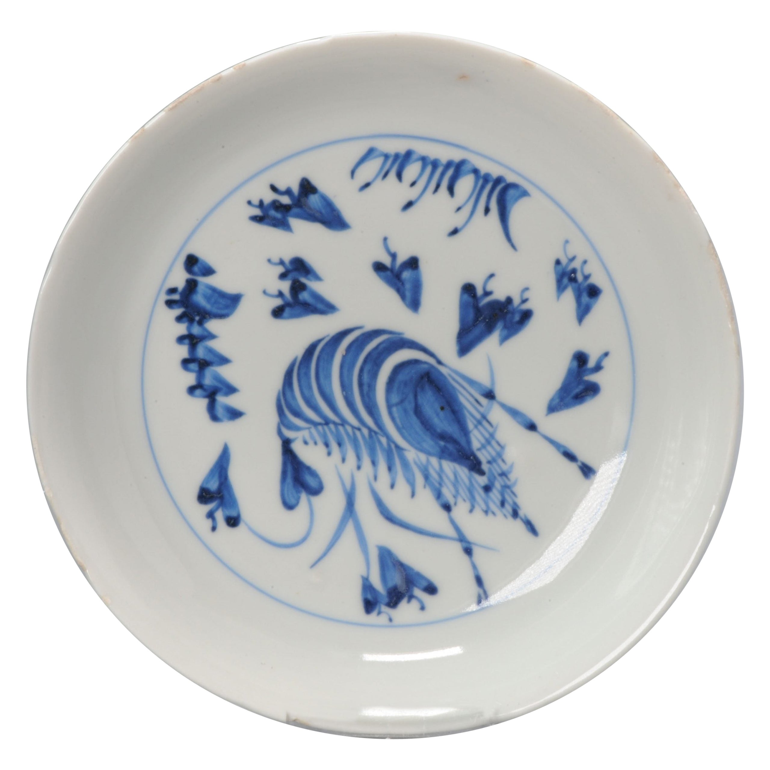 Rare Chinese Porcelain Ming Period Kosometsuke Plate Shrimp, ca 1600-1660 For Sale