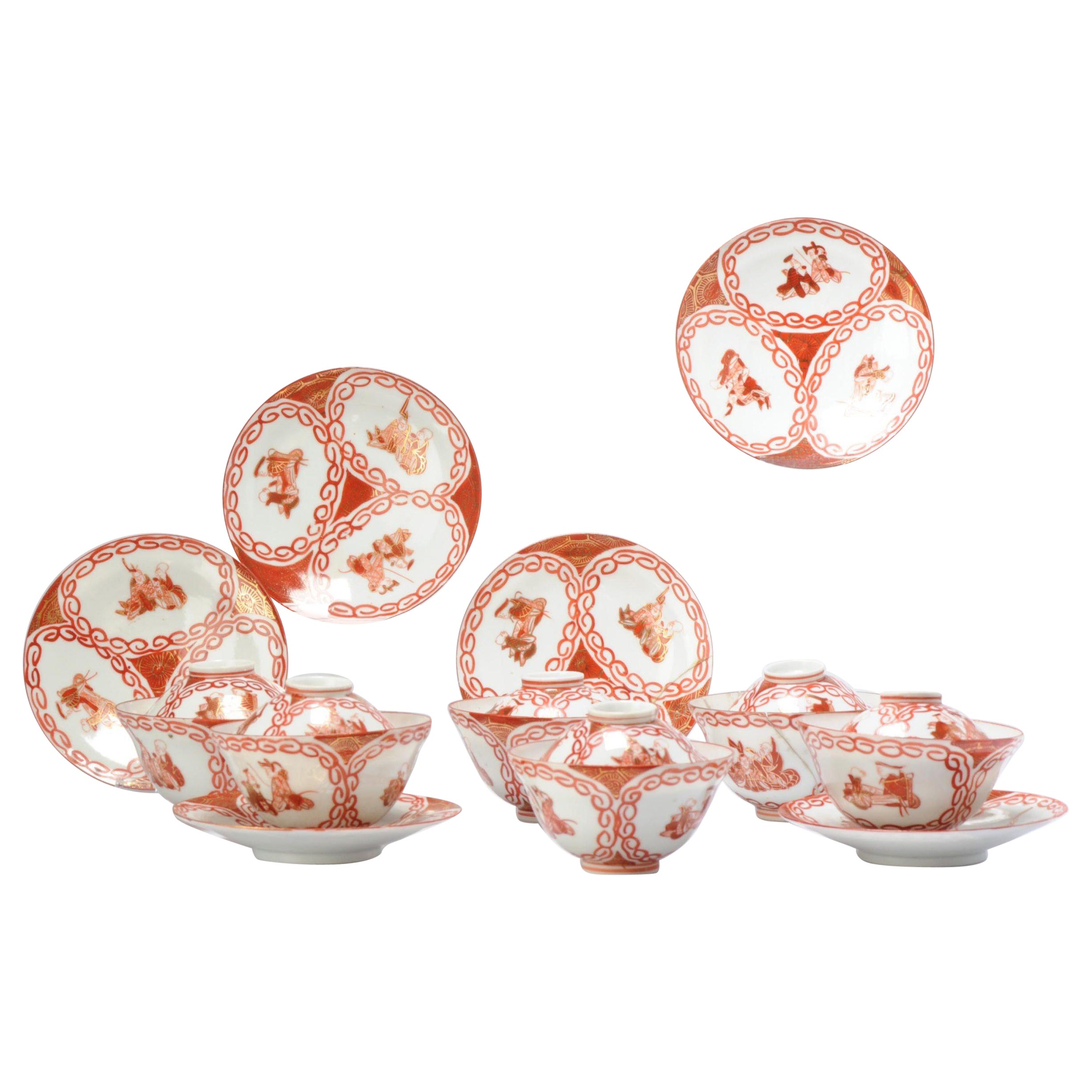 Set of 6 Antique Japanese Meiji Period Chawan Tea Bowls Porcelain Eggshell For Sale