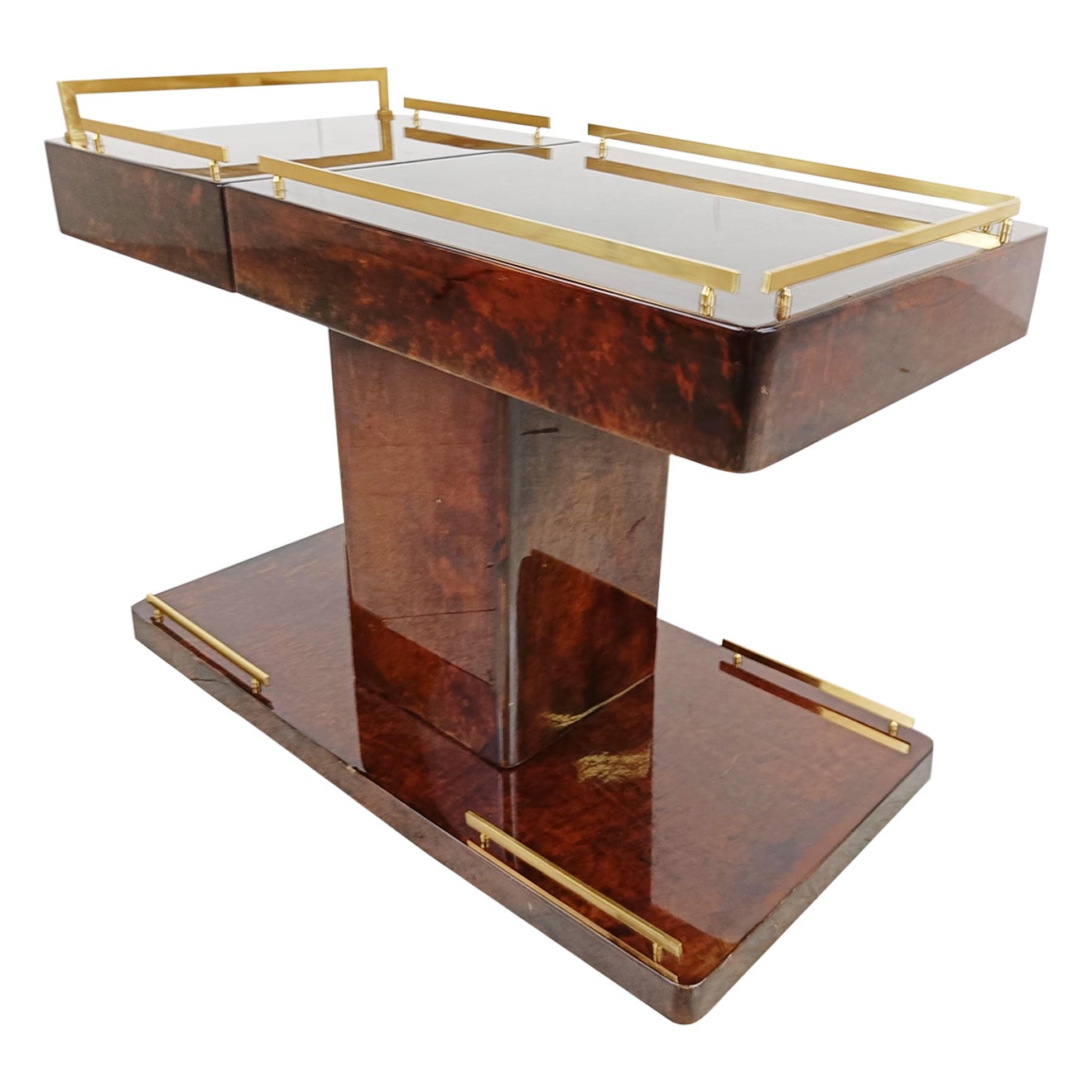 Rare Italian Lacquered Goatskin / Parchment Serving Bar Cart by Aldo Tura, 1960s