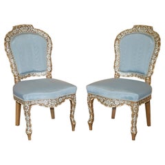 SUBLiME PAIR OF ANTIQUE MOTHER OF PEARL INLAID SIDE CHAIRS WITH HARDWOOD FRAMES