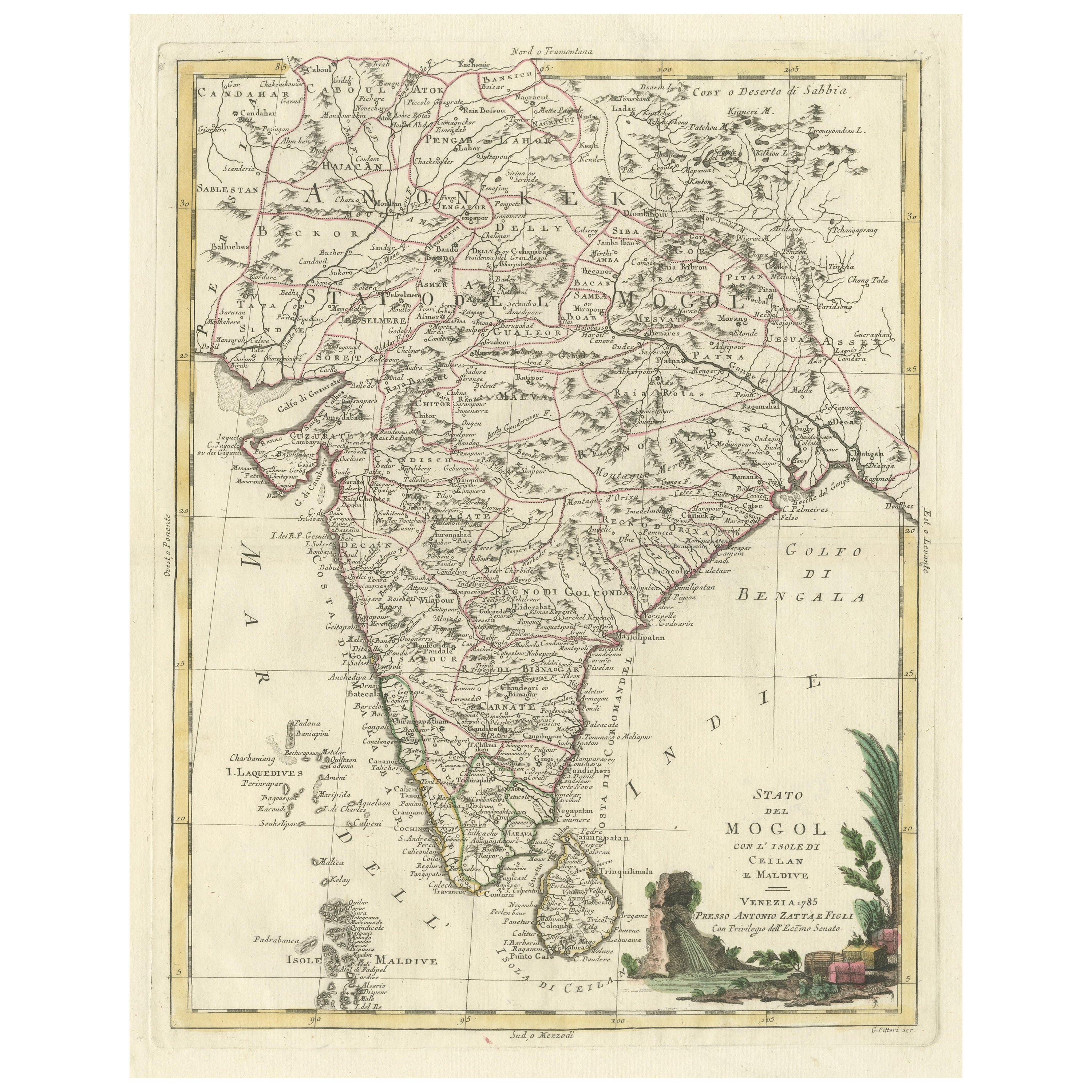 Antique Map of India and Ceylon, along with the Maldives For Sale