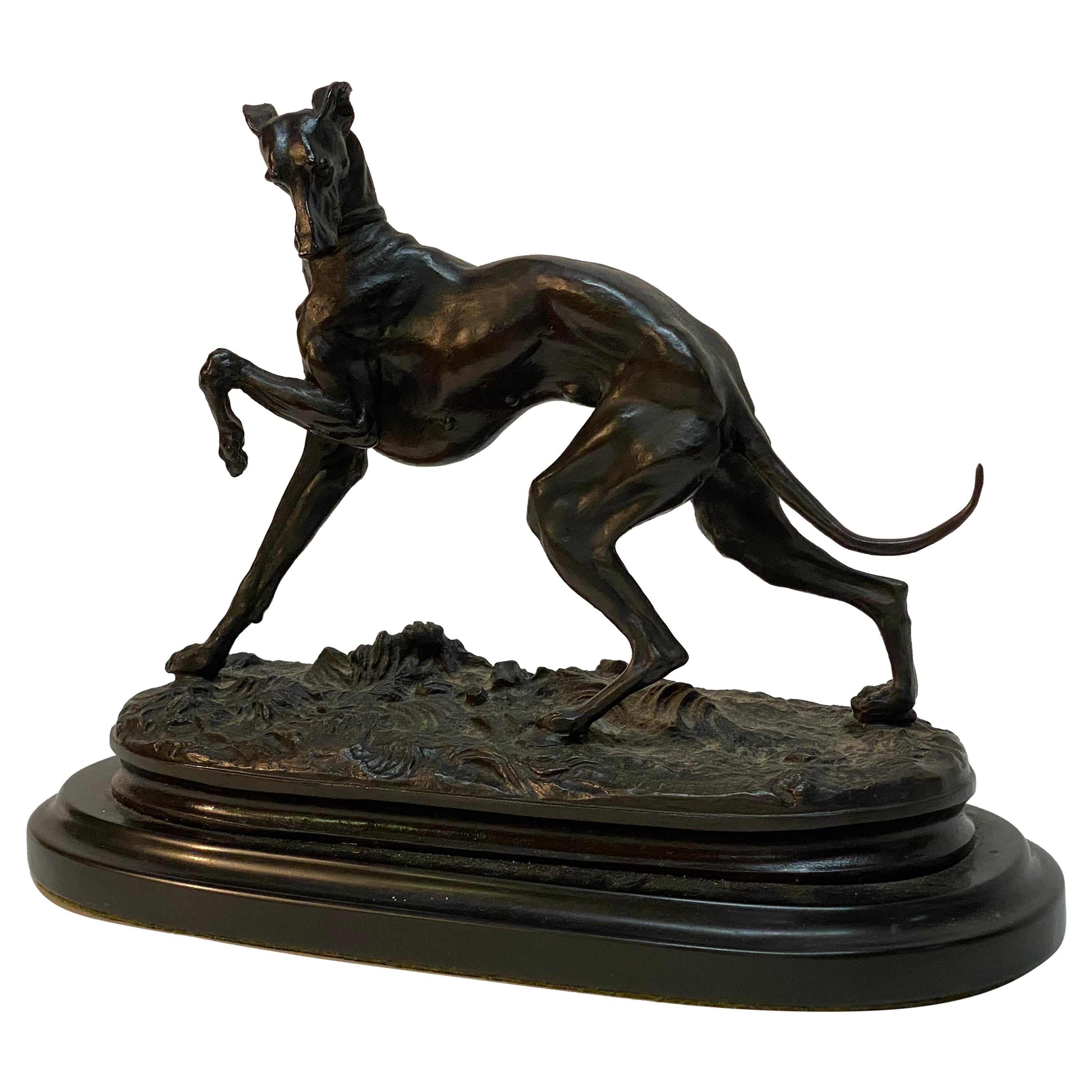 Prancing Windhund aus Bronze von Pierre Jules Mene