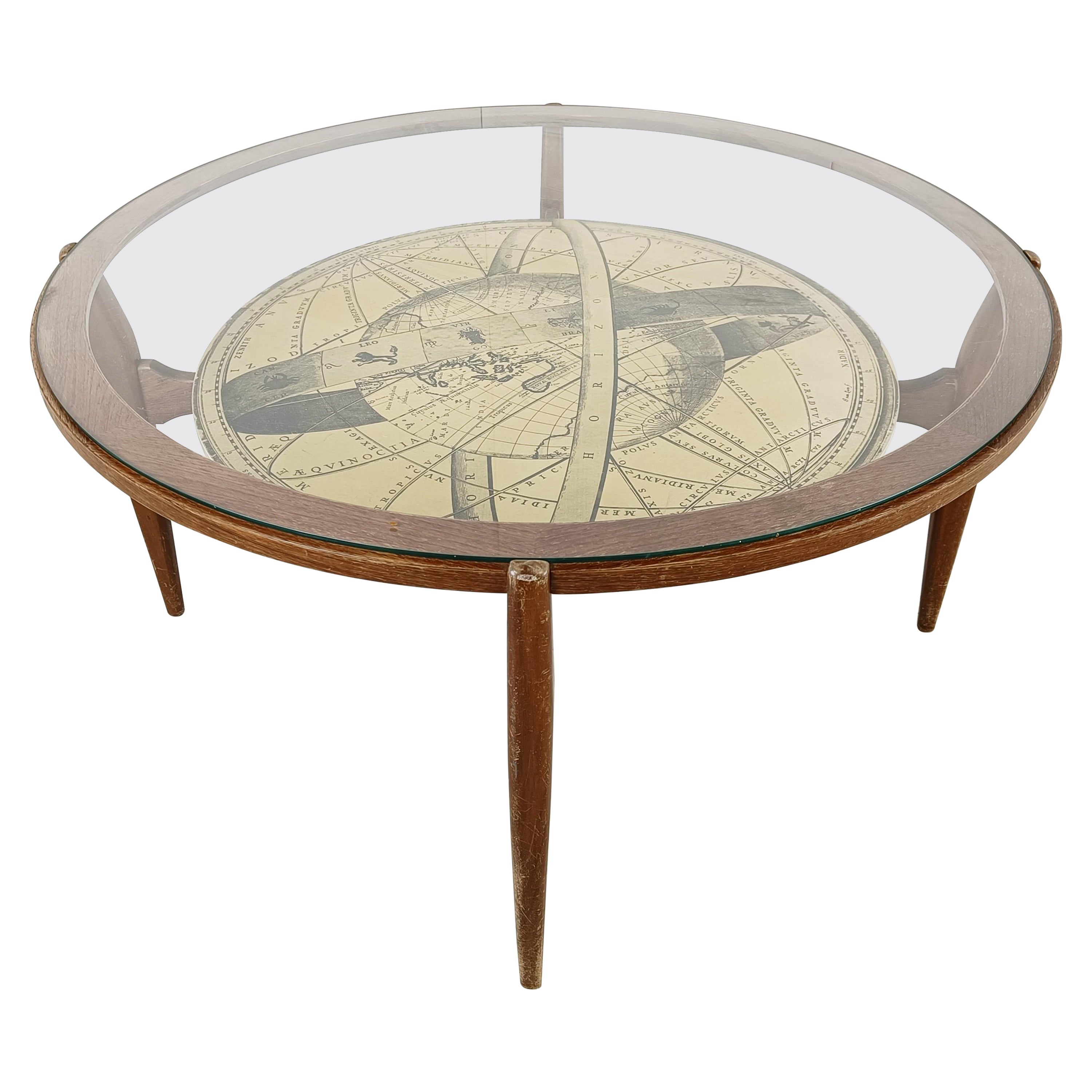 Mid century italian coffee table in the manner of Piero Fornasetti, 1950s For Sale