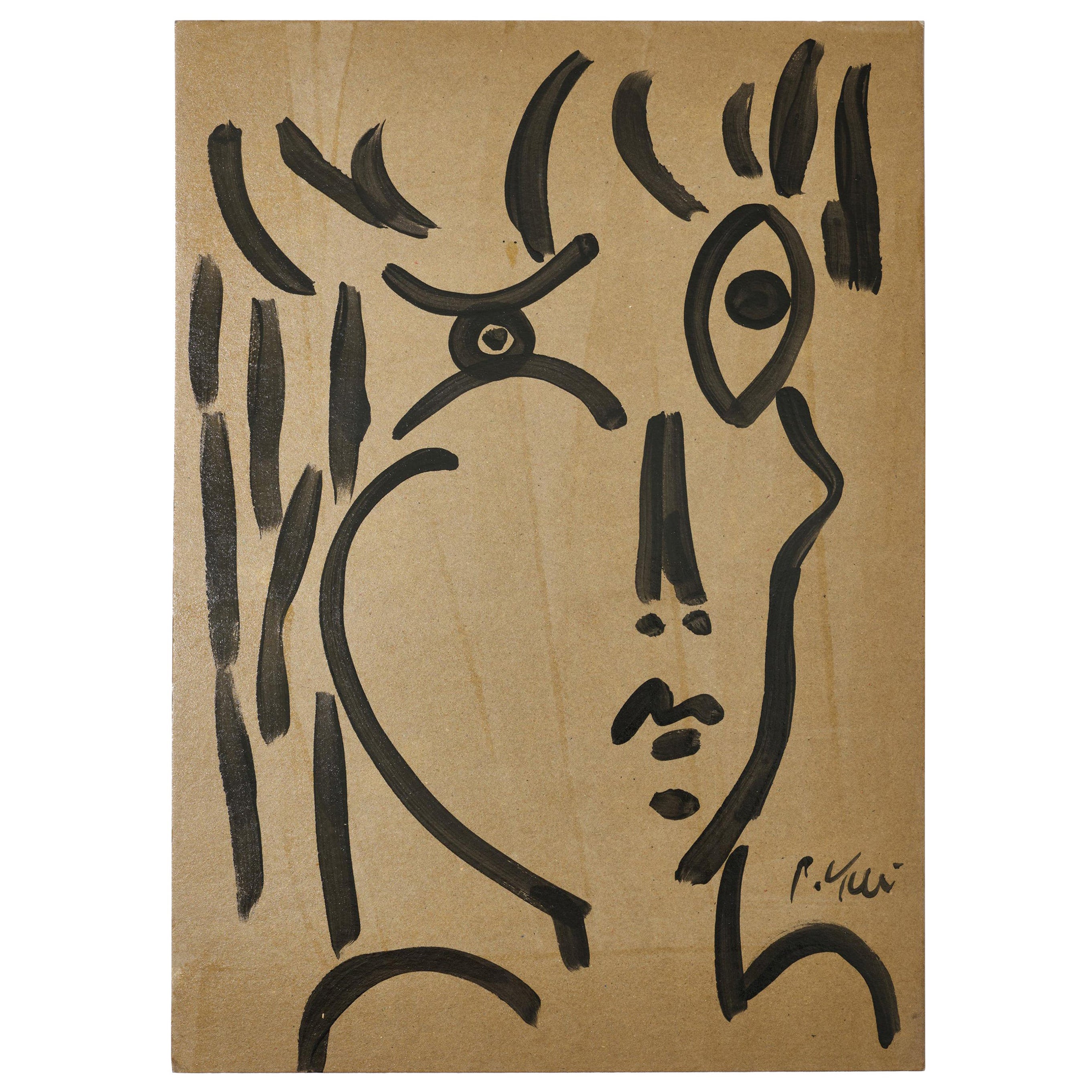 Gemälde von Peter Keil, Acryl auf grauem Papier, Deutschland, signiert, ca. 1974, ohne Rahmen im Angebot
