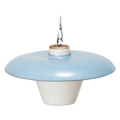 Retro 1950's Philips Milk Glass White & Blue  Pendant Light