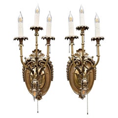 Pair of Oversized Brass French Sconces with Four Arms