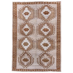 Vintage Turkish Kars with Ecru Field and Zig Zag Border