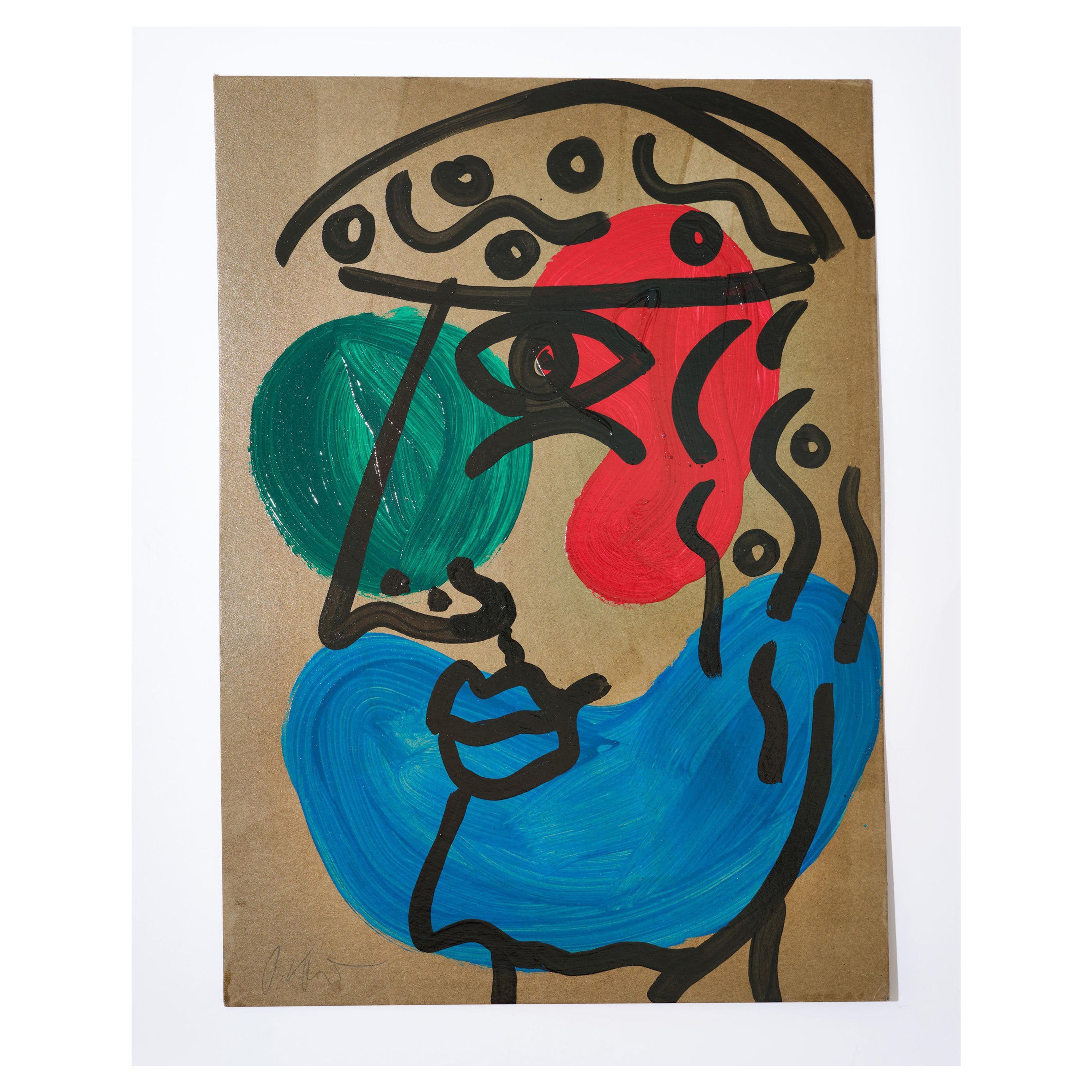Painting by Peter Keil, Acrylic On Board, Red/Blue/Green/Black, C 1970, Germany For Sale