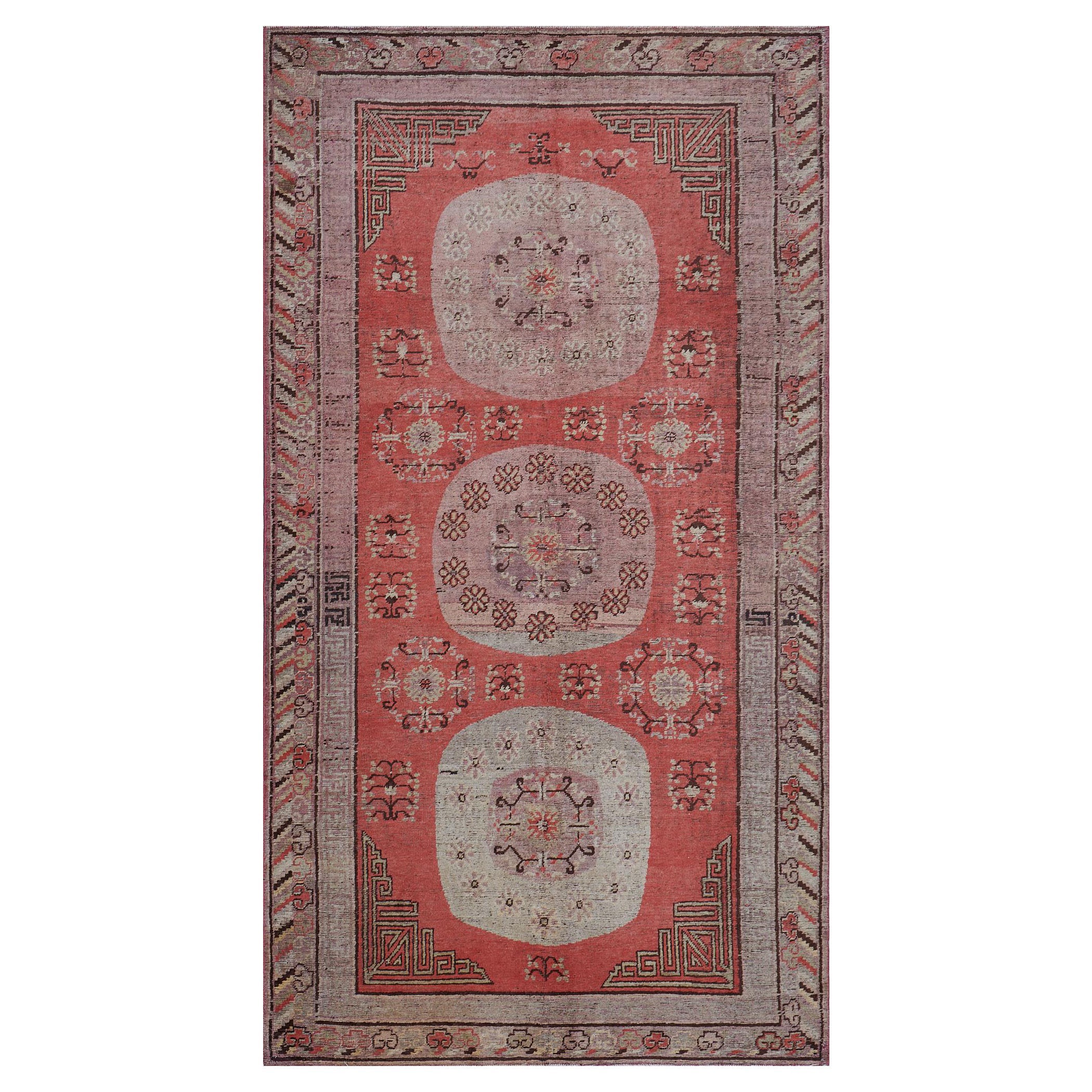 Hand-Woven Red Antique Circa-1870 Wool Khotan Rug For Sale