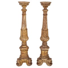 Antique Italian Baroque Style Giltwood Torchieres, Pair