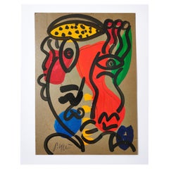 Painting by Peter Keil, Acrylic On Board, Red/Blue/Green/Yellow, C 1970, Germany
