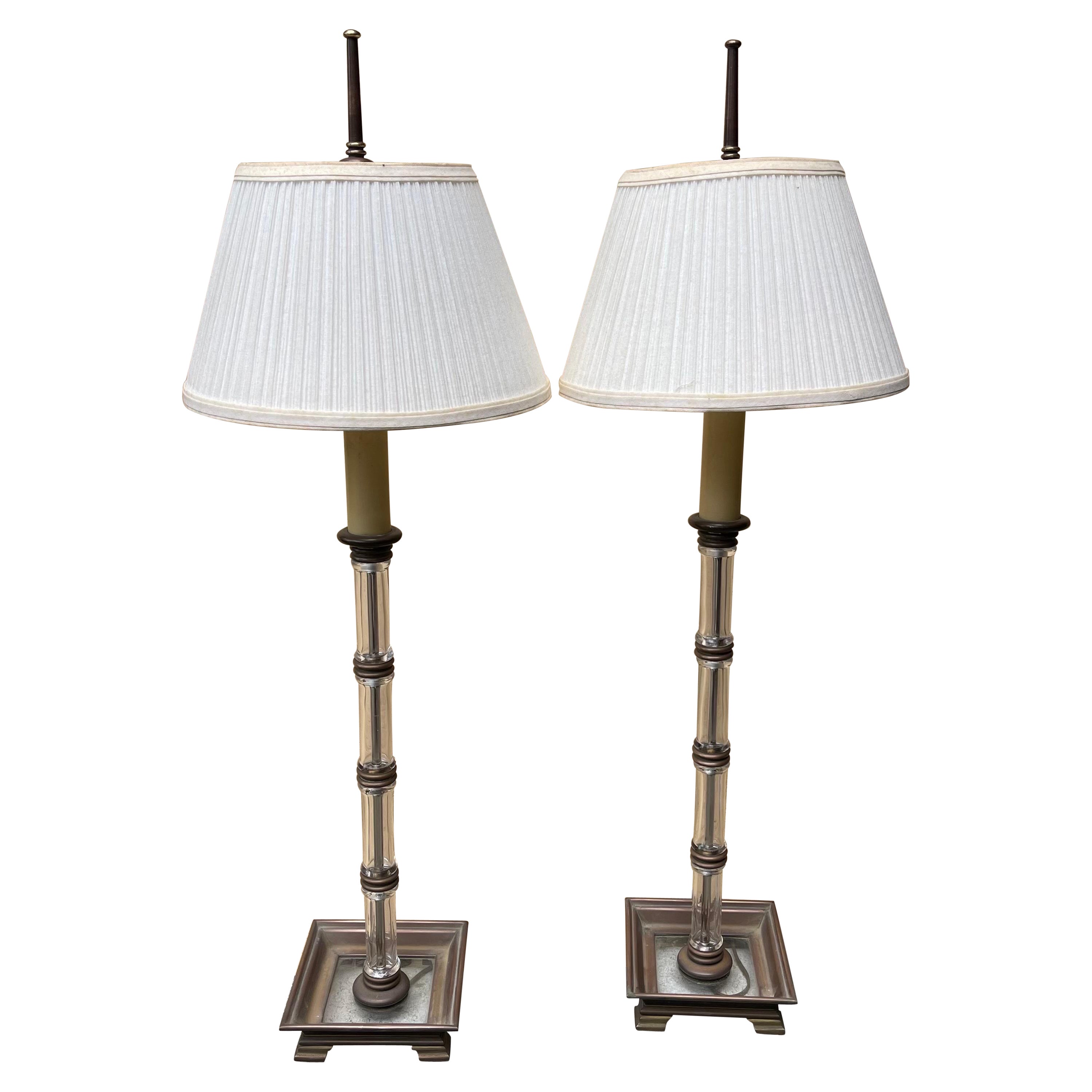Brass, Blown Glass Faux Bamboo Table Lamps by Chapman, a Pair For Sale