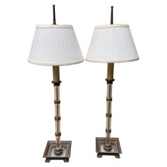 Brass, Blown Glass Faux Bamboo Table Lamps by Chapman, a Pair