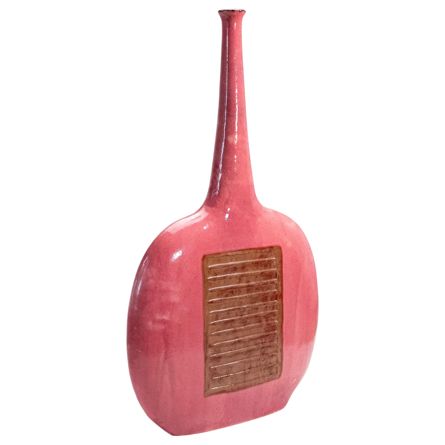 1970s Bruno Gambone Pink Sculptural Vase 30" Tall Italian ceramics For Sale