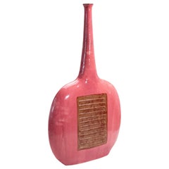 1970s Bruno Gambone Pink Sculptural Vase 30" Tall Italian ceramics