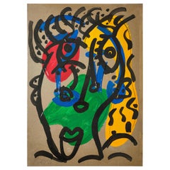 Gemälde von Peter Keil, C 1974, Rot/Blau/Grün/Gelb, Signiert, Acryl auf Papier
