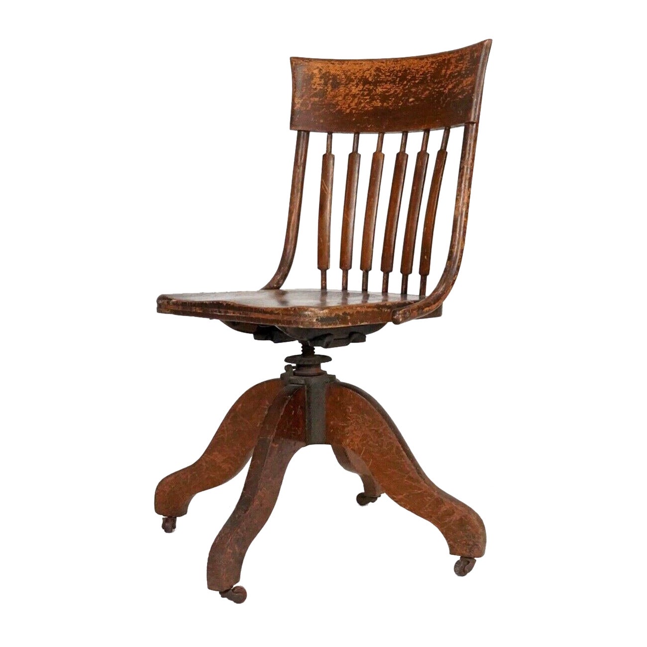 Antique Captains Wooden Swivel Chair