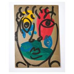 Peinture de Peter Keil, acrylique sur papier, rouge/bleu/vert/jaune, C 1977, Allemagne