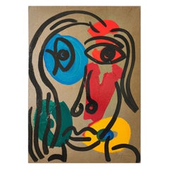 Painting by Peter Keil, Acrylic On Paper, Modern Art, Red/Blue/Green, C 1970