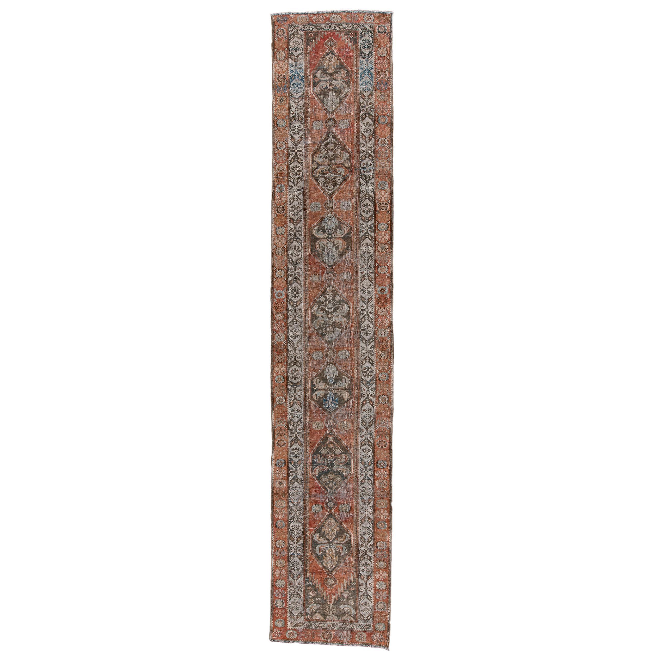 Narrow Malayer Runner with Rust Red Field For Sale