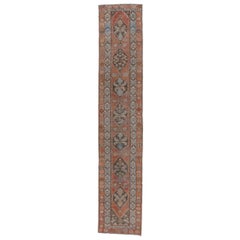 Antique Narrow Malayer Runner with Rust Red Field